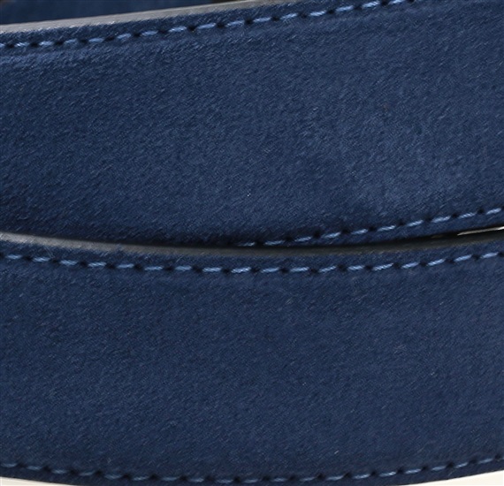 Dark blue split leather belt detail