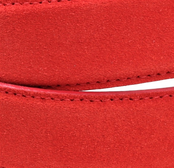 Red split leather belt detail