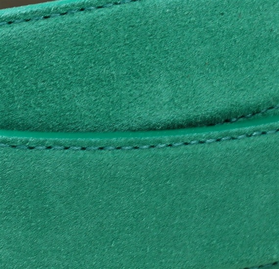 Sea green split leather belt detail