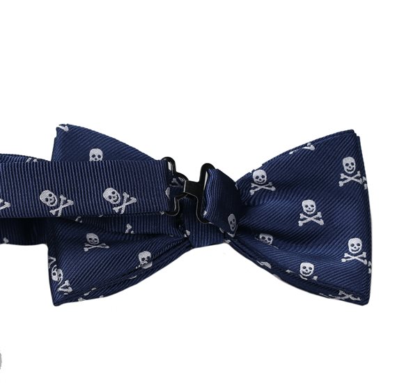 Blue Bow Tie with Skulls Reverse