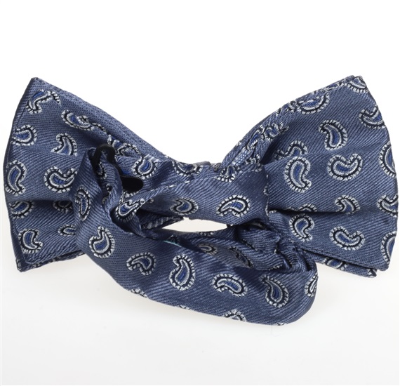 Cobalt blue bow tie with paisley reverse