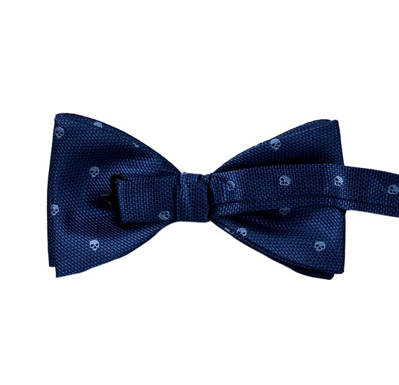 Blue bow tie with skulls reverse