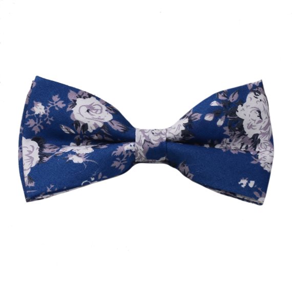 Blue bow tie with white flowers