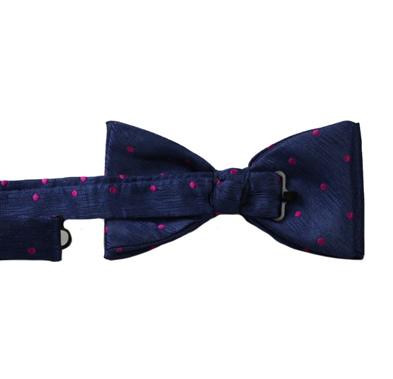 Blue bow tie with magenta dots reverse