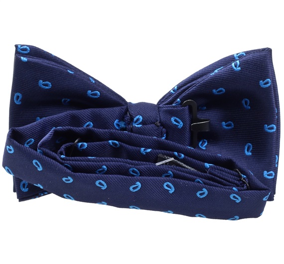 Blue bow tie with royal blue paisley reverse