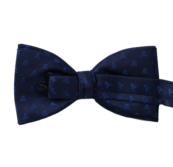 Blue bow tie with skulls reverse