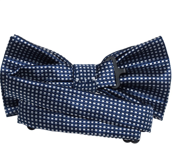 Blue bow tie with white checks reverse