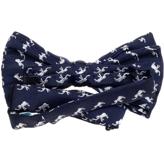 Blue bow tie with elephants reverse