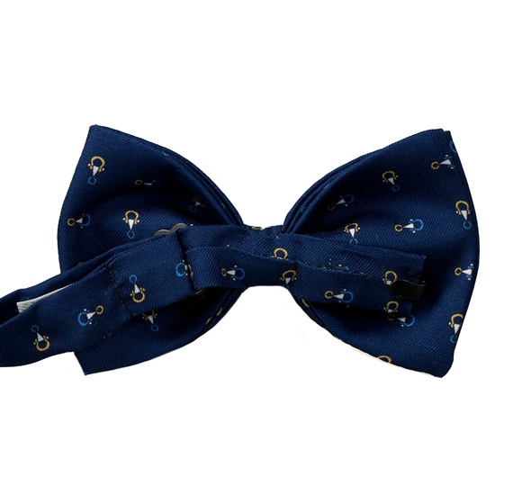 Blue bow tie with stirrups reverse