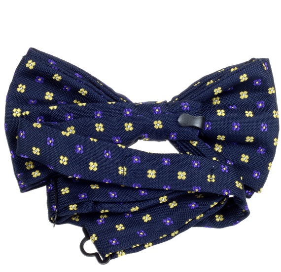 Blue bow tie with yellow flowers reverse