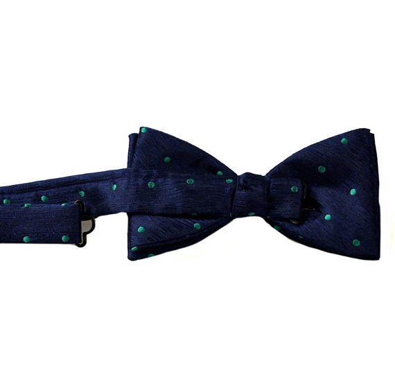 Blue bow tie with green dots reverse