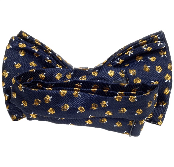 Blue bow tie with yellow roses reverse