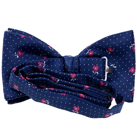 Blue bow tie with magenta roses reverse