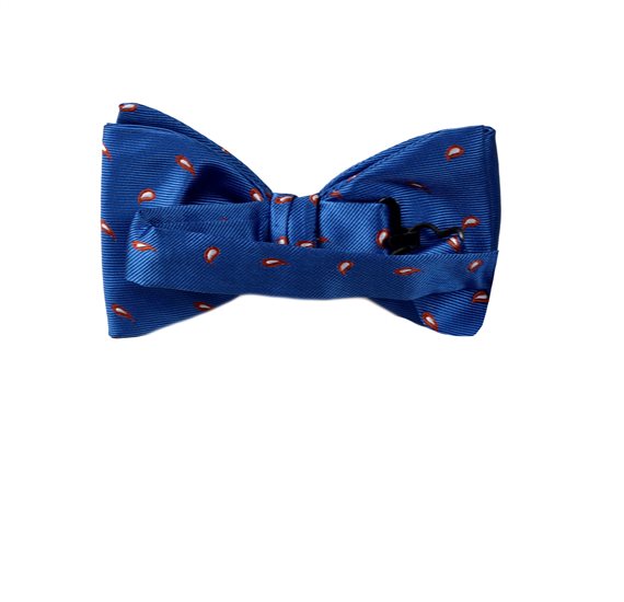 Blue bow tie with royal blue paisley reverse
