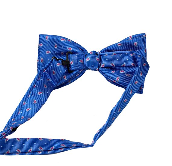 Blue bow tie with royal blue paisley reverse