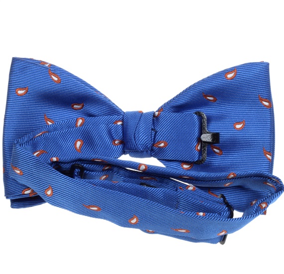 Royal blue bow tie with brown paisley reverse