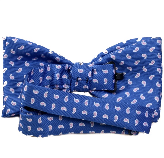Royal blue bow tie with pink cashmere reverse