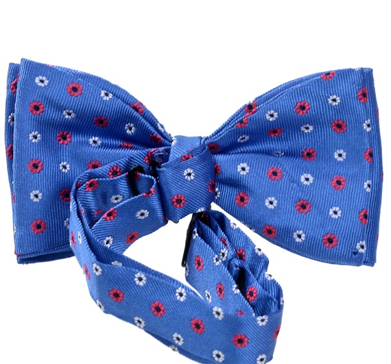 Royal blue bow tie with daisies reverse