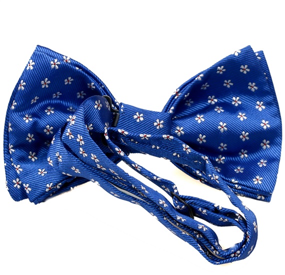 Royal blue bow tie with daisies reverse