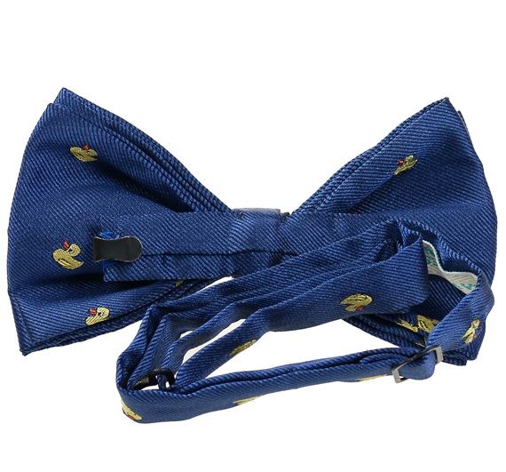 Royal blue bow tie with yellow ducks reverse