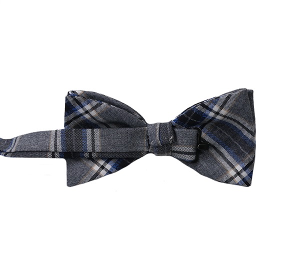 Blue and grey checked bow tie reverse