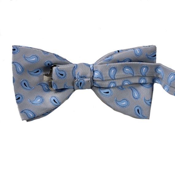 Grey bow tie with blue cashmere reverse