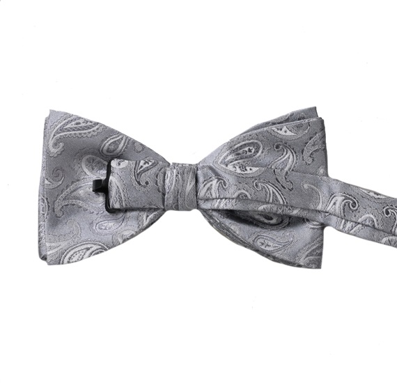 Grey bow tie with grey paisley reverse