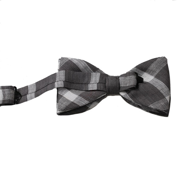 Grey bow tie with white checked