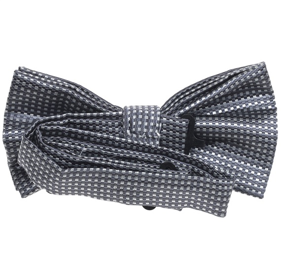 Dark grey bow tie with checks reverse