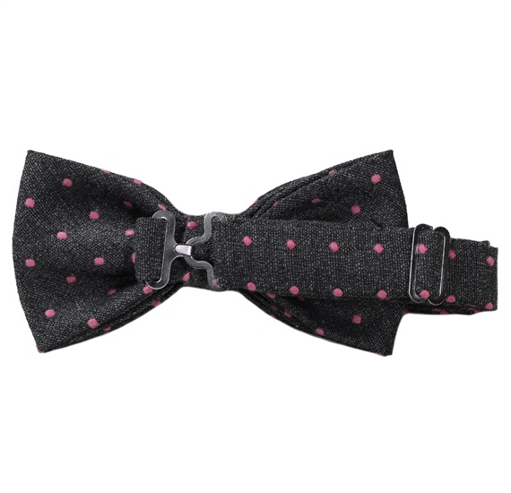 Grey bow tie with pink dots reverse