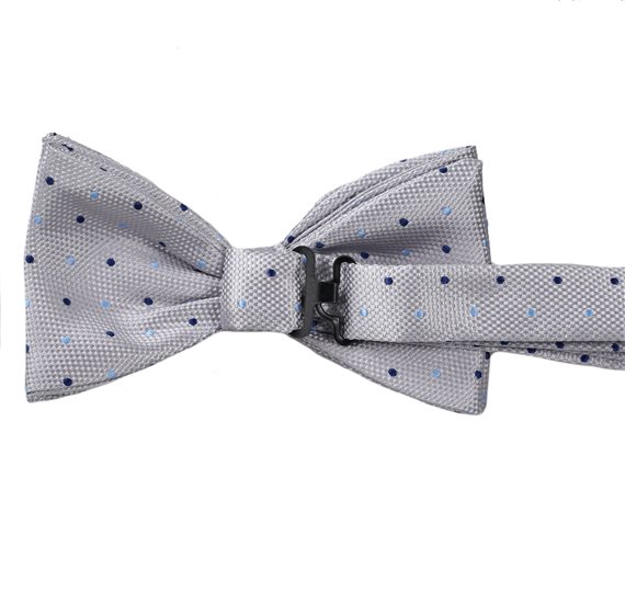 Grey Bow Tie with Blue Dots Reverse