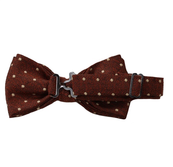 Brown orange bow tie with beige dots reverse