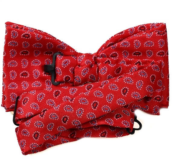 Red bow tie with blue cashmere reverse