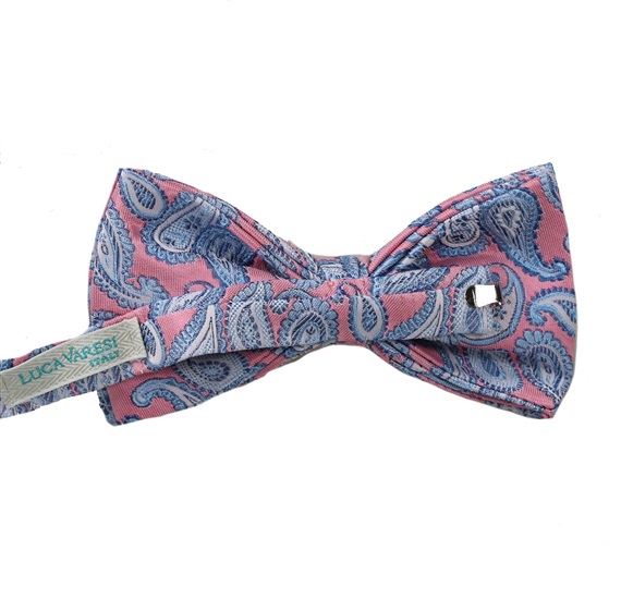 Pink bow tie with sky blue cashmere reverse