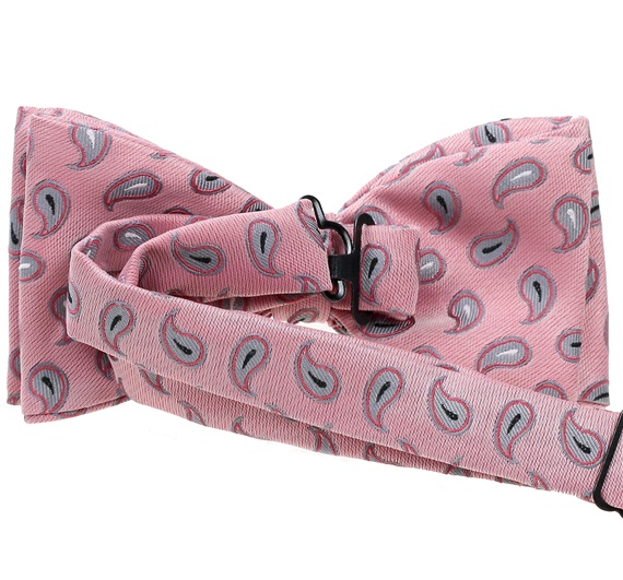 Pink bow tie with grey cashmere reverse
