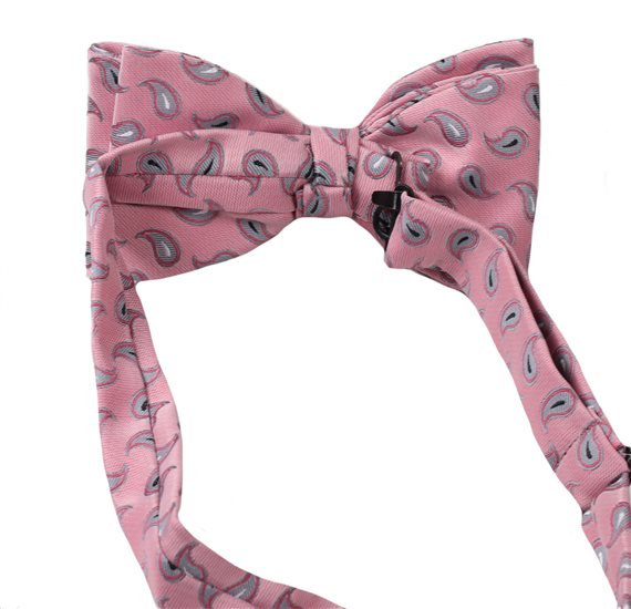 Reverse salmon pink bow tie with paisley