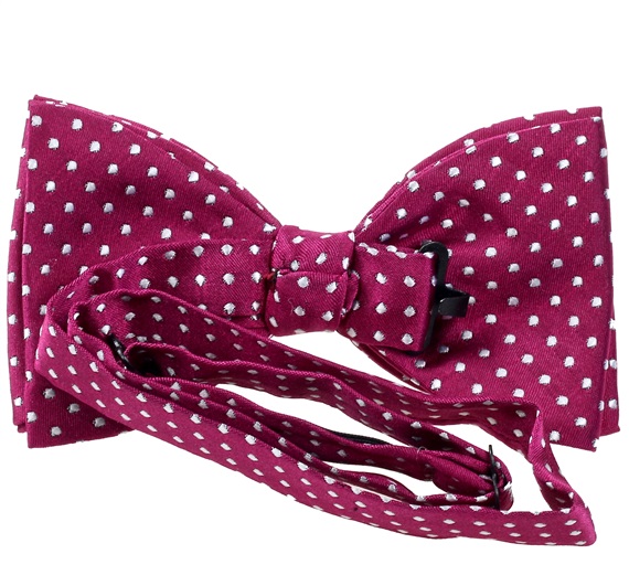 Magenta silk bow tie with white dots reverse