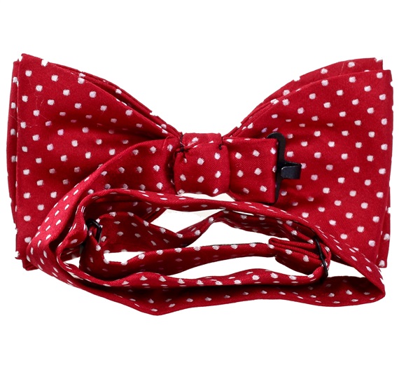 Red silk bow tie with white dots reverse