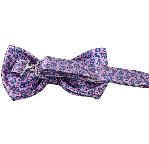 Pink bow tie with blue Paisley Reverse