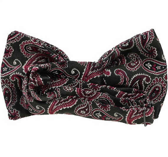 Dark green bow tie with bordeaux cashmere reverse