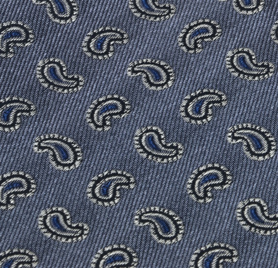 Cobalt blue bow tie and pocket square with paisley woven