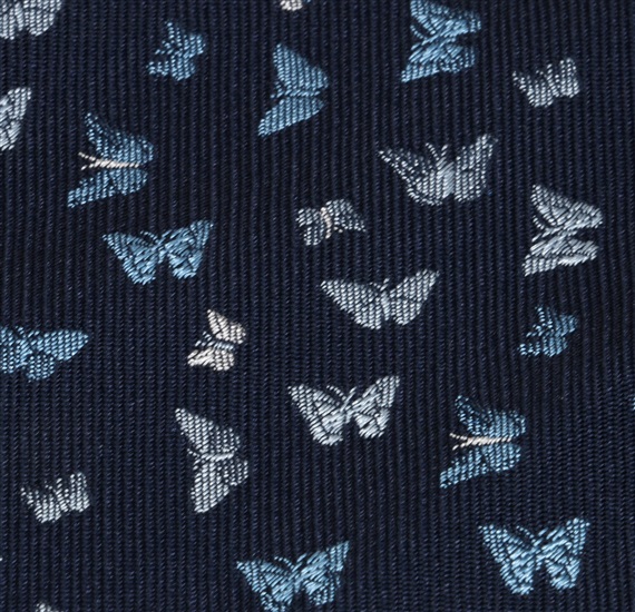 Blue bow tie and pocket square with butterflies woven