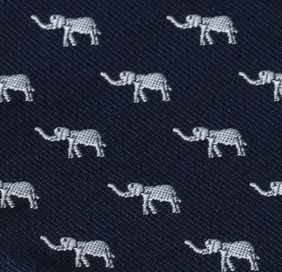 Blue bow tie and pocket square with elephants woven