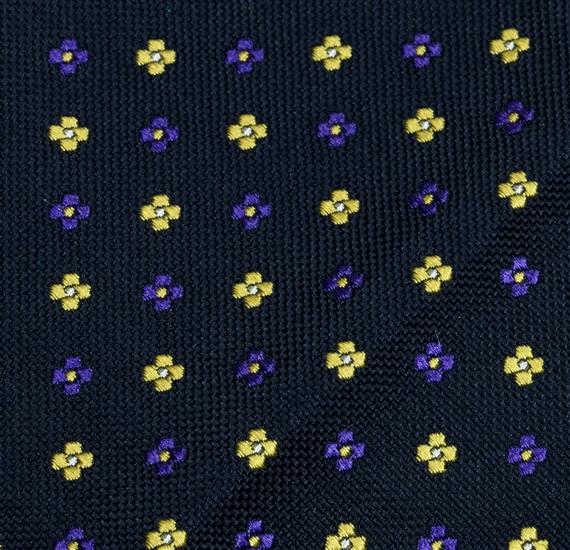Blue bow tie and pocket square with flowers woven