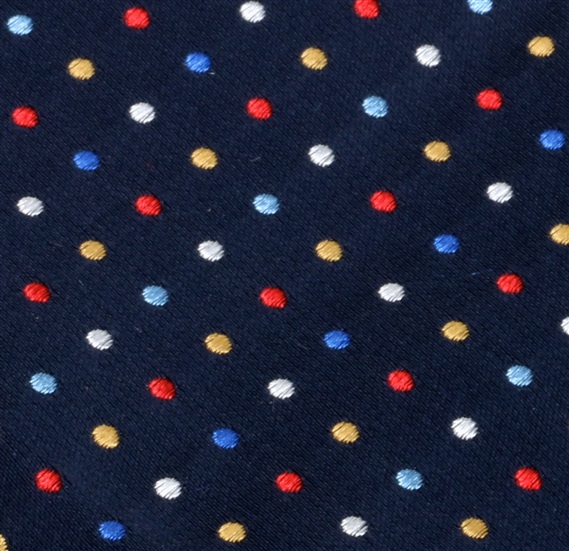 Blue bow tie and pocket square with multicolour dots woven