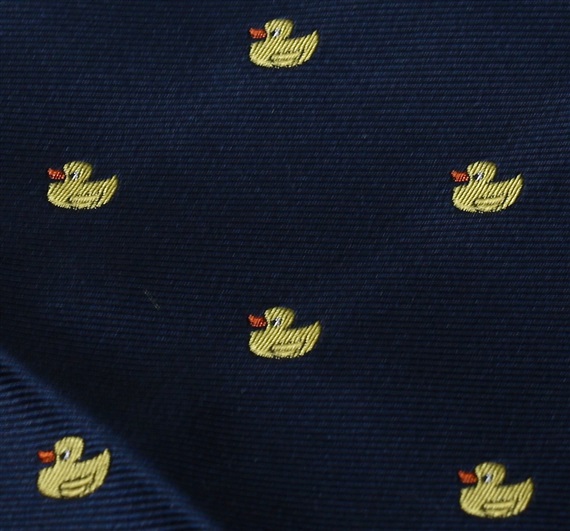 Blue bow tie and pocket square with ducks woven