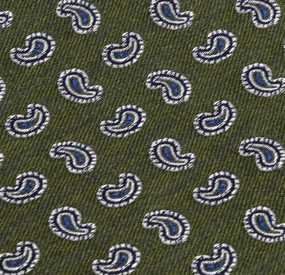 Olive green bow tie and pocket square with paisley woven