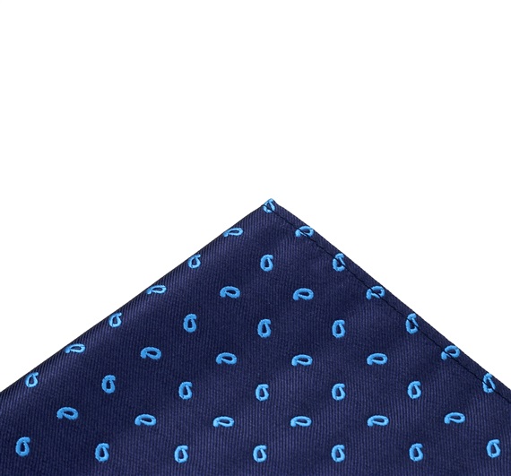 Blue pocket square with royal blue paisley