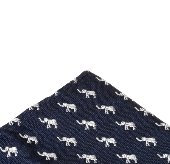 Blue pocket square with elephants