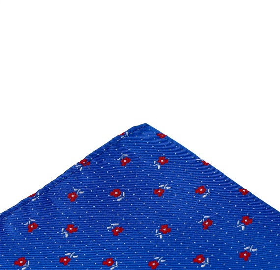 Royal blue pocket square with red roses